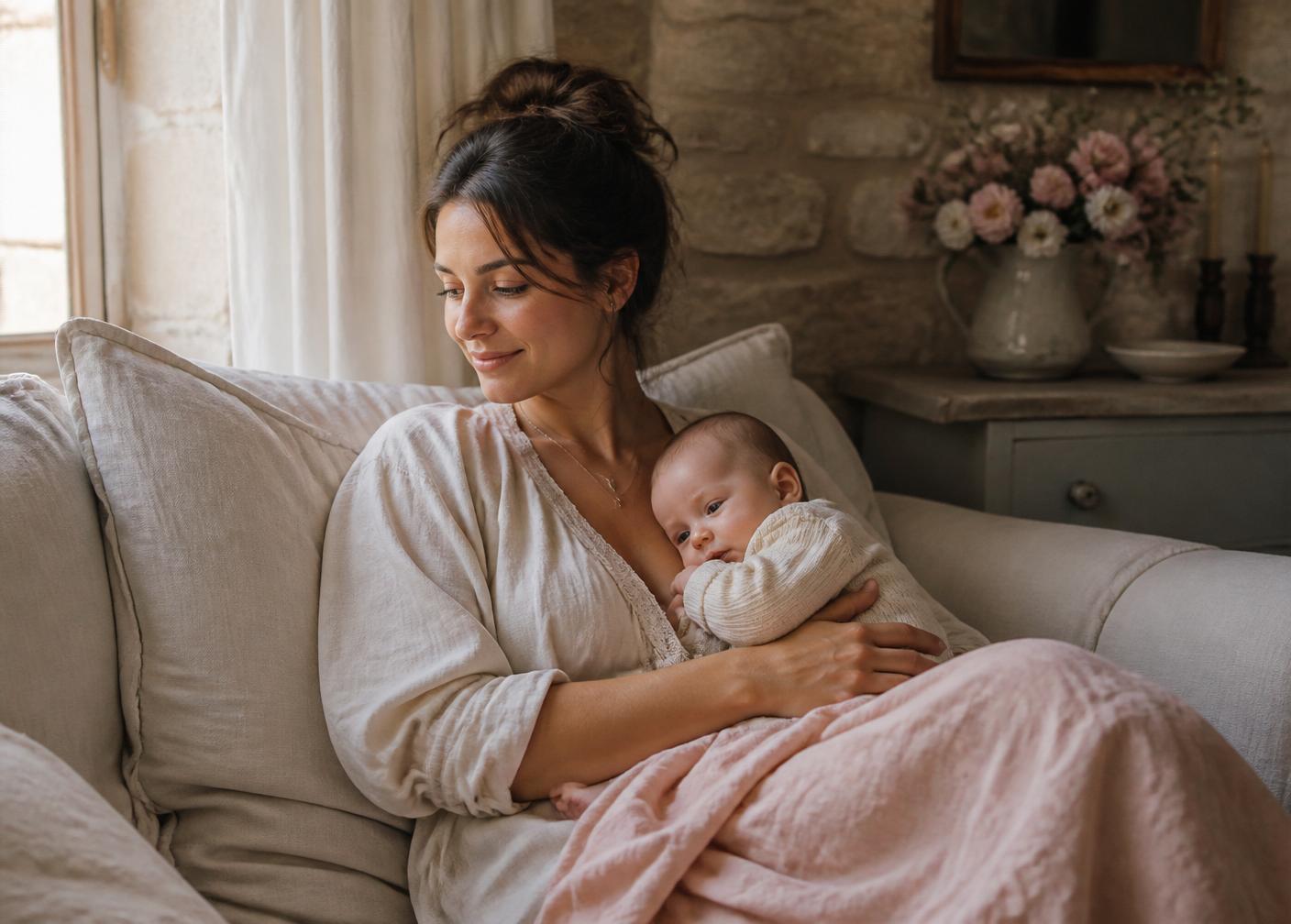 Jeune maman au repos avec son bébé